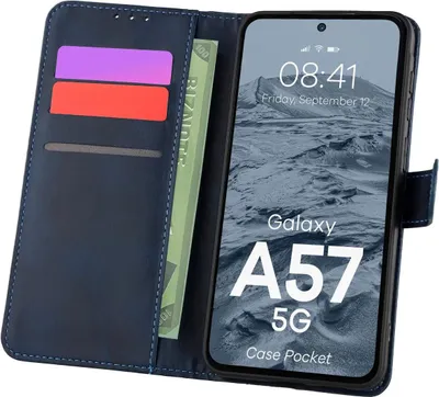 Produktbild von Handyhülle mit Klappe für Galaxy A57 5G, Bizon Case Pocket, Dunkelblau
