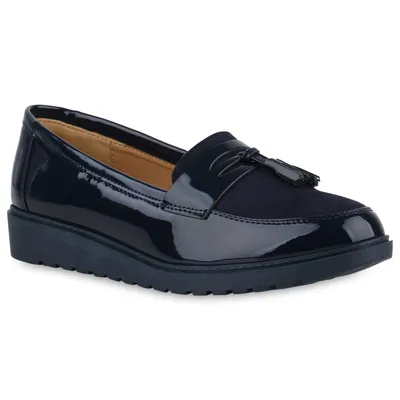 Produktbild von VAN HILL Damen Loafers Slippers Quaste Profil-Sohle Schuhe 840649, Farbe: Dunkelblau, Größe: 40