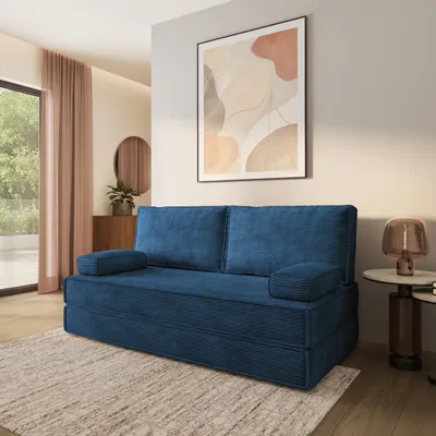 Produktbild von Masseno Schaumstoffsofa SILAR mit Schlaffunktion, Schlafsofa, Wohnzimmersofa, Couch, Sofa, Bettsofa, Kordstoff – Blau POSO 05