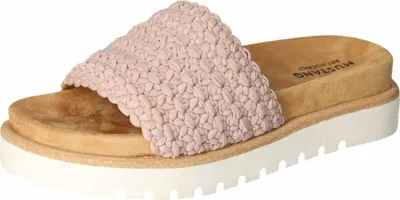 Produktbild von Mustang Damen Pantoletten mit geflochtenem Riemen und Plateau-Sohle, rosa