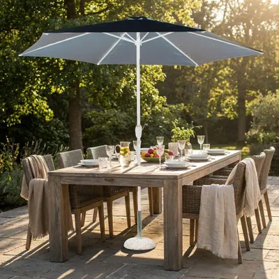 Immagine prodotto di Milani Home - ombrellone da giardino diametro 3 m con palo centrale in acciaio, telo grigio in poliestere, per terrazzo, piscina, bar e ristorante