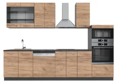 Produktbild von Küchenzeile Vicco Fame-Line Goldkraft Eiche/Anthrazit 300 cm mit Hochschrank, ohne Arbeitsplatte, Model 38649