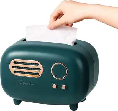 Obrázek produktu pro Box na ubrousky s designem retro rádia – Multifunkční a roztomilý obal na box s ubrousky, vhodný do domácnosti, obývacího pokoje, koupelny a kanceláře (zelená barva)