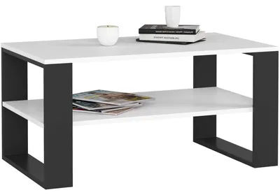 Produktbild von Couchtisch Holz Alex mit einem Regal, 92x45x53cm, Weiß-Schwarz