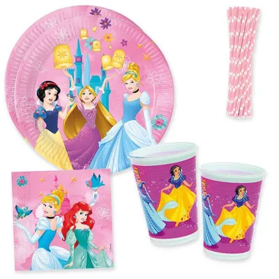 Produktbild von Princess Party Geschirr Partyset Kindergeburtstag Cinderella, Arielle 76 tlg.