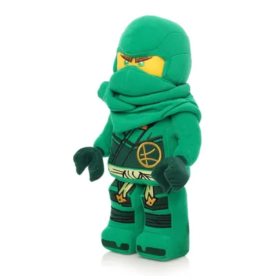 A plush toy of the character Lloyd from Ninjago, shown from the side against a white background.