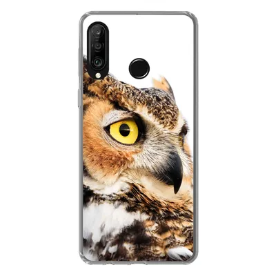 Produktbild von MuchoWow® Handyhülle Schutzhülle Hülle für Huawei P30 Lite Braune Eule mit weißem Hintergrund Silikon Softcase Handy Hülle - Handyhülle