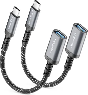 Produktbild von deleyCON 2x USB C auf USB Adapter 10 Gbps OTG Typ-C Stecker auf USB-A Buchse Kabel für iPhone 17/16/15 Air Pro Max, Galaxy S25/S24/S23, A56, A16, Tablet, MacBook, iMac, iPad, Notebook usw