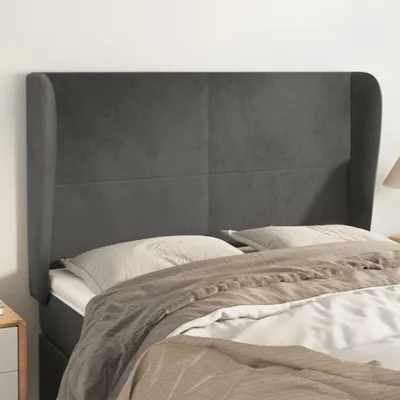 Produktbild von vidaXL Kopfteil mit Ohren Dunkelgrau 147x23x118/128 cm Samt - Kopfteil - Kopfteile - Bett-Kopfteil - Bettkopfteil