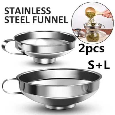 Produktbild von 2 Stücke Edelstahl Einfülltrichter Marmeladentrichter Trichter Einmachtrichter Metalltrichter mit Handgriff 17*5.5*6cm+ 13*3.7*4cm Edelstahltrichter