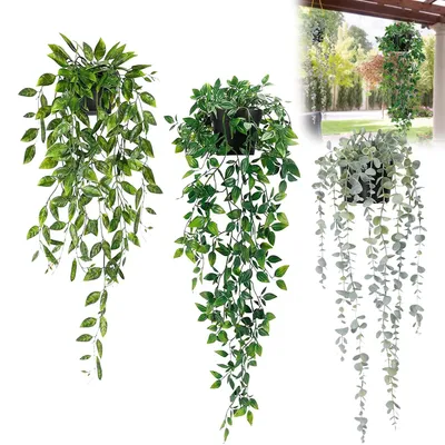 Image de 3 plantes suspendues artificielles avec pots, plantes suspendues artificielles, plantes artificielles réalistes, plantes en plastique pour la décoration d'intérieur et d'extérieur
