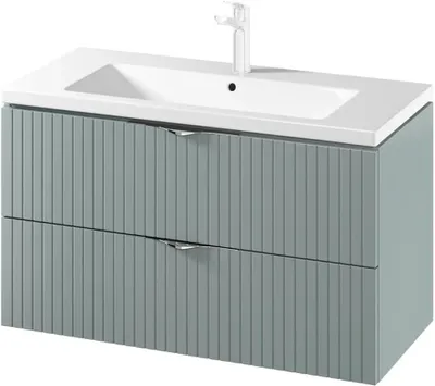 Produktbild von VBChome Waschtisch mit Unterschrank 100 cm Fiord Fronten mit Rillenstruktur Hängendes Badmöbel Set mit 2 Soft-Close Schubladen Keramik Waschbecken