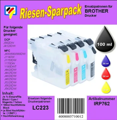 Produktbild von CISS / Easyrefill Komplettset für LC-223 mit Autoresettchips - ALLES DRIN Packung - Auspacken - auffüllen und losdrucken...