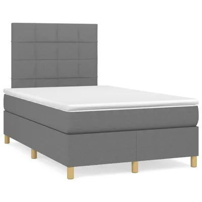 Image de vidaXL Lit boxspring avec matelas gris foncé 120x190 cm Tissu