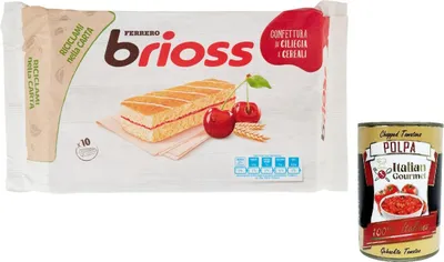 Produktbild von 12x Ferrero Brioss Ciliegia Cherry Kirsche Kuchen Packung mit 10 Snacks, 280 g + Italian Gourmet polpa 400g