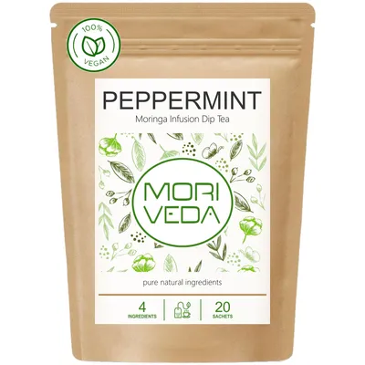 Produktbild von MoriVeda® - Moringa Tee 100 % natürlich & vegan 20 Beutel Moringa Minze