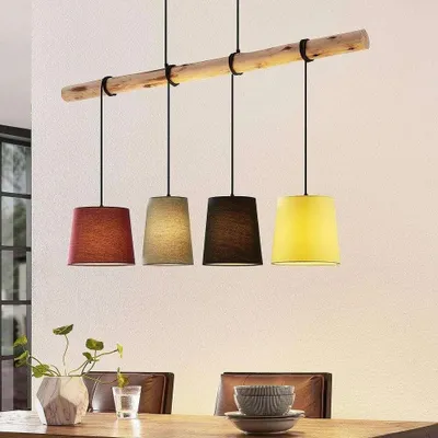 Produktbild von Lindby Hängeleuchte Moskau , bunt, Textil, Holz, E27, 116 cm