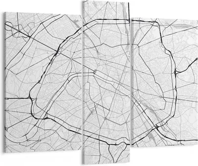 Produktbild von Bild auf Leinwand - Leinwandbild - 3 Teile - Stadt Karte Paris - 95x80cm - Wand Bild - Wanddeko - Wandbilder - Leinwanddruck - Bilder - Wanddekoration - Leinwand bilder - Wandbild - CB95x80-4868