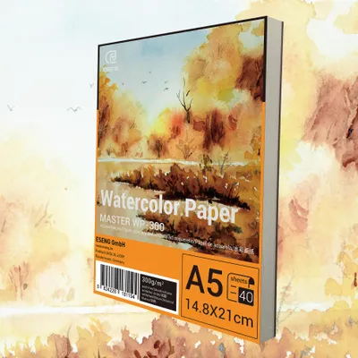 Produktbild von ESENG® Premium Aquarellpapier DIN A5-40x Blatt - 300GSM - Weiß, Aquarellblock, Malblock Papier für Aquarell, Zeichnen, Malen