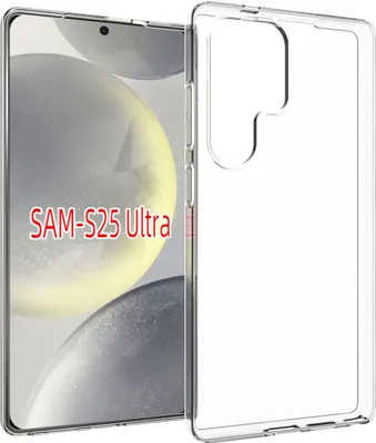 A clear phone case is shown next to a phone.