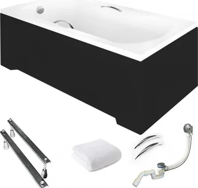 Produktbild von Aqua For You | Aria Badewanne - 150x70cm - Antibakterielle Beschichtung - Schwarz - Inklusive Siphon - mit Verkleidung