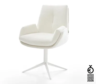 Produktbild von DELIFE Drehstuhl Clea-Flex Bouclé Soft Beige Fußkreuz Weiß 360° drehbar Wippfunktion