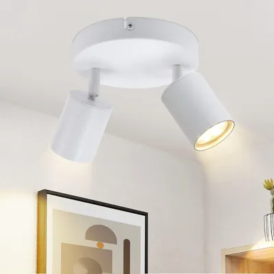 Image de ZMH LED Plafonnier à 2 flammes Spots GU10 orientables à 330° Spots de plafond Blanc Moderne Lampe de couloir Spots muraux ronds Sans ampoules
