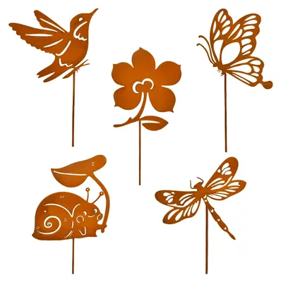 Produktbild von Gartendeko Rost 5 er Gartenstecker Metall Schmetterling Garten Deko für Draußen Rostdeko Edelrost Blumenstecker Deko Frühling Sommer Ostern für Terrassen Blumentopf Balkon Wetterfest
