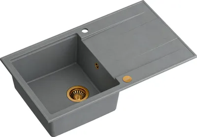 Produktbild von QUADRON Spülbecken 1-Becken Spüle | Größe: 86 x 50 x 21 cm | EVAN 111 | Küchenspüle Granitspüle aus GraniteQ mit Siphon | Grau & Kupfer