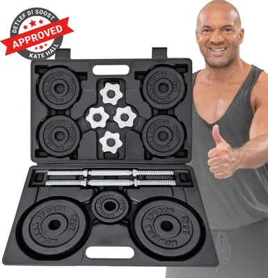 Produktbild von Miweba Sports Hantelset MKH120 | 20 kg - inkl. Kunststoffkoffer - 2x Hantelstange - 4x Sternverschluss - 4x 2,5 kg - 4x 1,25 kg - 4x 0,5 kg (Schwarz)