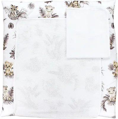 Produktbild von TupTam Wickelauflage mit 2 wasserfesten Frotteebezügen – weich gepolstert & hautfreundlich MAR02579, Farbe: Löwe/ Blätter/ Beige, Größe: 70 x 70 cm