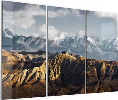 Produktbild von DEQORI Glasbild Echtglas 3x50x100 cm 'Bergkettenpanorama' Wandbilder XXL groß