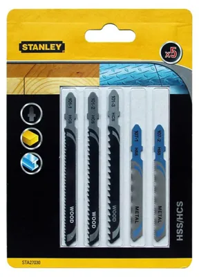 Zdjęcie produktu dla Stanley STA27030-XJ, Ostrze wyrzynarki, Metal, Drewno, Stal szybkotnąca (HHS), 6 cm, 5 szt., Blister