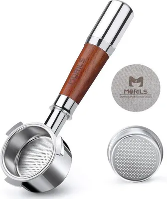 Produktbild von Famanu Bottomless Portafilter 54 mm - Edelstahlfilterhalter mit Walnussholzgriff