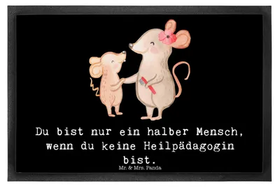 Produktbild von Mr. & Mrs. Panda bodenmatte Heilpädagogin Herz 40 x 60 cm - Schwarz - Geschenk, Türvorleger, fußmatte, Schmutzmatte, Ausbildung, Studium, Schmutzfangmatte, Spruch, Lustig