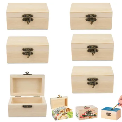 Produktbild von Mini Schatztruhe - 6 Stück DIY Holzkiste mit Deckel - Zum Bemalen und Basteln - 9 x 5,5 x 5 cm