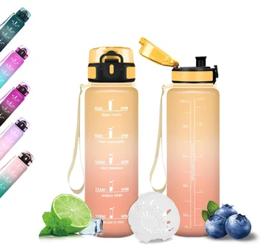 Produktbild von Mujigaga Trinkflasche 500ml auslaufsicher mit Zeitmarkierung für Schule, Büro