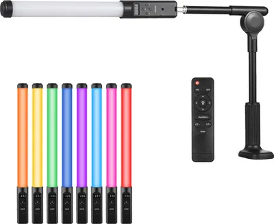 Produktbild von Handheld-RGB-Roehrenlicht mit Desktop-Clip-On-Lichtstaender Fernbedienung LED-Videolichtstab 3200K-5500K Dimmbar 9 bunte Lichteffekte Eingebauter Akku fuer Vlog-Live-Streaming-Produktportraetfotografie