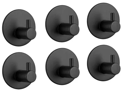 Produktbild von Selbstklebende Haken, selbstklebende Handtuchhaken, bohrfreier Handtuchhalter, wasserdichte Edelstahl-Wandhaken, Bademantelhaken, selbstklebende Haken für Bad, Toilette, Küche (6 Stück, schwarz)