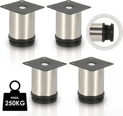 Produktbild von Fiqops 4X Möbelfüße Couch Stützfuß Schrankfuß Verstellbar Schrank Sofafuß Bettfüße-Edelstahl-120mm
