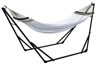 Produktbild von Hängemattengestell mit Hängematte 2-in-1 klappbar Stahlrahmen Tragetasche bis 120 kg Schwarz WeiØ 263 x 89 x 100 cm