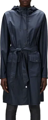 Produktbild von Rains Damen Regenjacke Curve Marine mit A-Linien-Passform, Gürtel und zwei Taschen