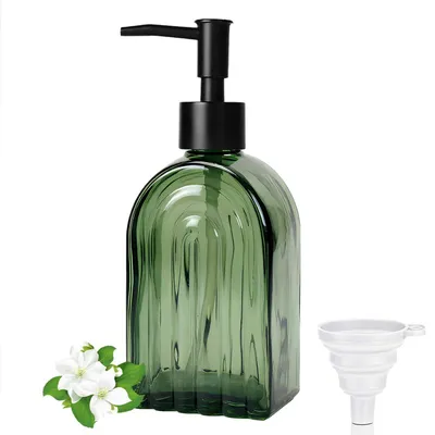 Produktbild von Seifenspender Glas 400ml Grün mit Trichter, Nachfüllbar für Bad & Küche