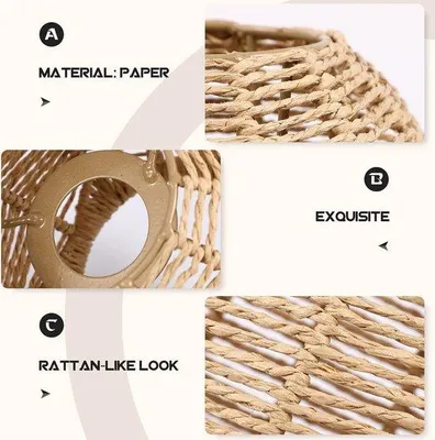 Produktbild von Unyqoos® 2er-Set geflochtene Rattan-Lampenschirme – Retro Hängeleuchten-Abdeckung, 14 x 15 cm, Lampenschirm für Esszimmer & Wohnzimmer