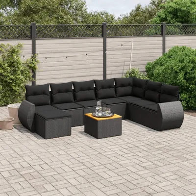 Produktbild von "2024"cloris 9-tlg. Garten-Sofagarnitur mit Kissen Schwarz Poly Rattan - Gartenmöbelgarnituren CHY15269216
