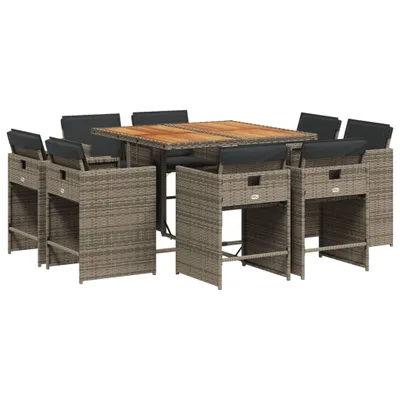 Produktbild von vidaXL 9-tlg. Garten-Essgruppe mit Kissen Grau Poly Rattan