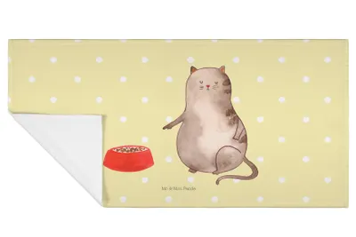 Produktbild von Mr. & Mrs. Panda Flauschtuch Katze Fressen - Gelb Pastell - Geschenk, Frotteehandtuch, Handtuch, Baumwollhandtuch, kleines, 50x100