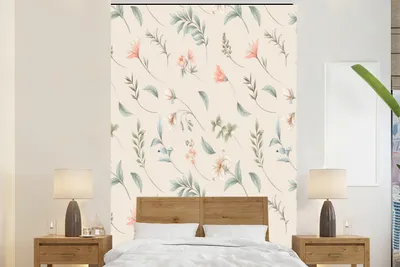 Produktbild von MuchoWow® Fototapete für Wohnzimmer oder Schlafzimmer Wandtapete Vinyl Motivtapete Blumen - Blätter - Muster - 170x260 cm - Wohnzimmertapete