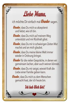 Produktbild von Blechschild Spruch 20x30cm liebe Mama Ich hab dich lieb
