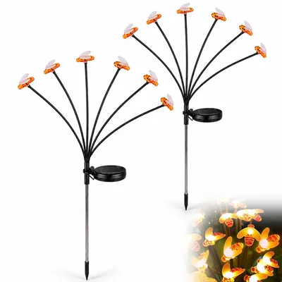 Produktbild von Solar Gartenstecker Biene 6 Köpfe, LED Gartenleuchte mit Warmweiß Licht, 2 Leuchtmodi Dauerlicht & Blinken, Solar Deko für Garten, Rasen & Terrasse